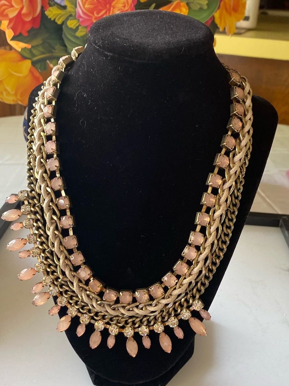 Multi-Strand Pink and Gold Statement Necklace- Stamped Cookie Lee